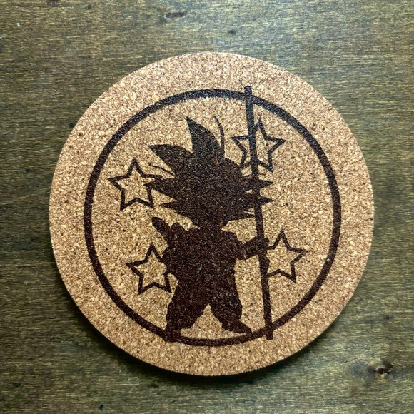 Dragon Ball Goku Silhouette Laser Engraved Cork Coaster - Picture 1 of 4